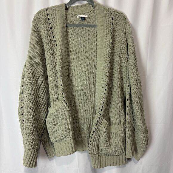 AMERICAN EAGLE Slouchy Chenille Cardigan Sweater XXL Cozy Oversized Sage Green - Picture 4 of 11